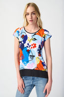 Joseph Ribkoff Vanilla/Multi Face Print Georgette Trapeze Top-JR-241308