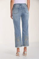 Frank Lyman Light Wash Cropped Straight Jeans with Embroidered Hem -261621