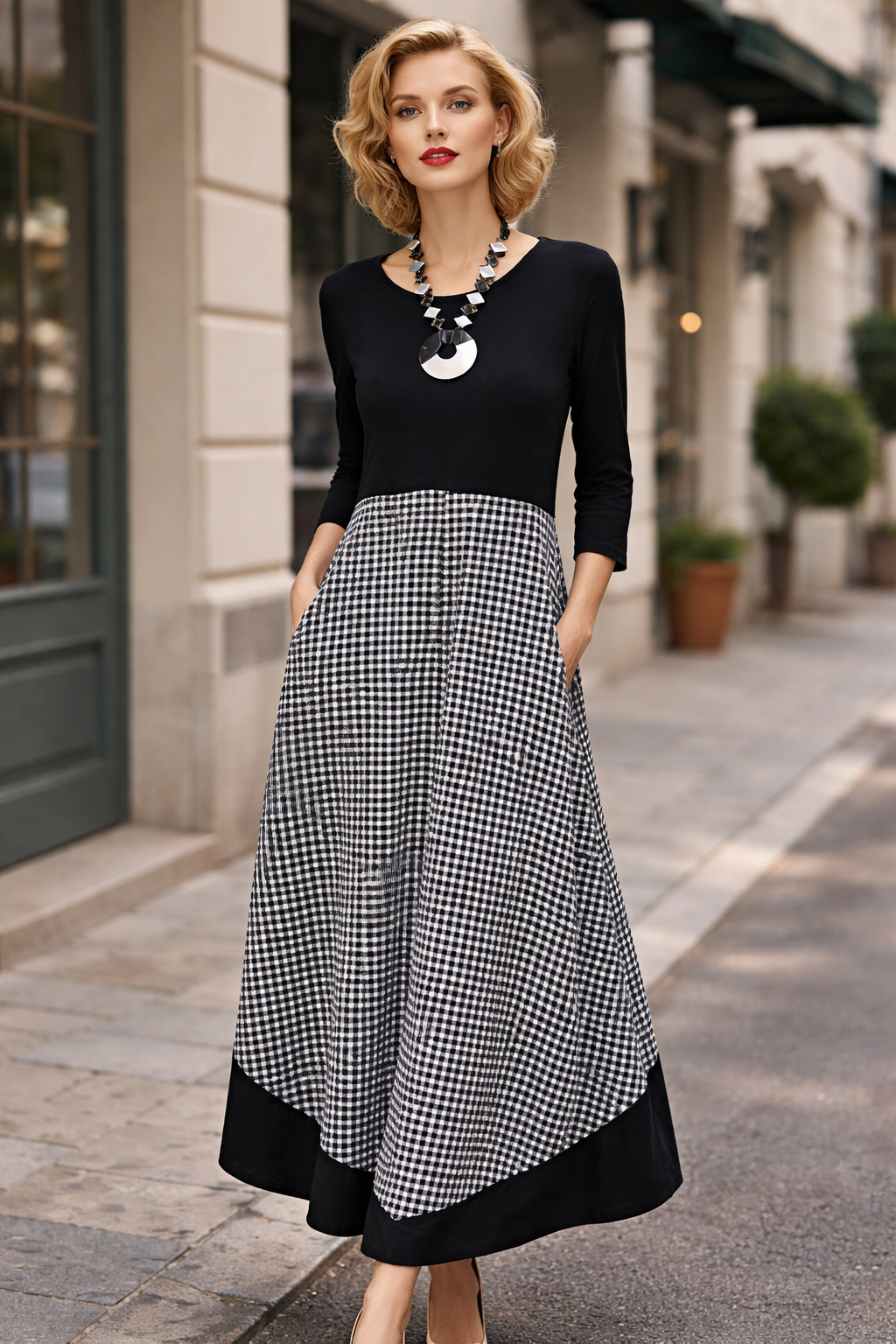 Kozan Black & White Check Jessica Dress | Unique Apparel USA