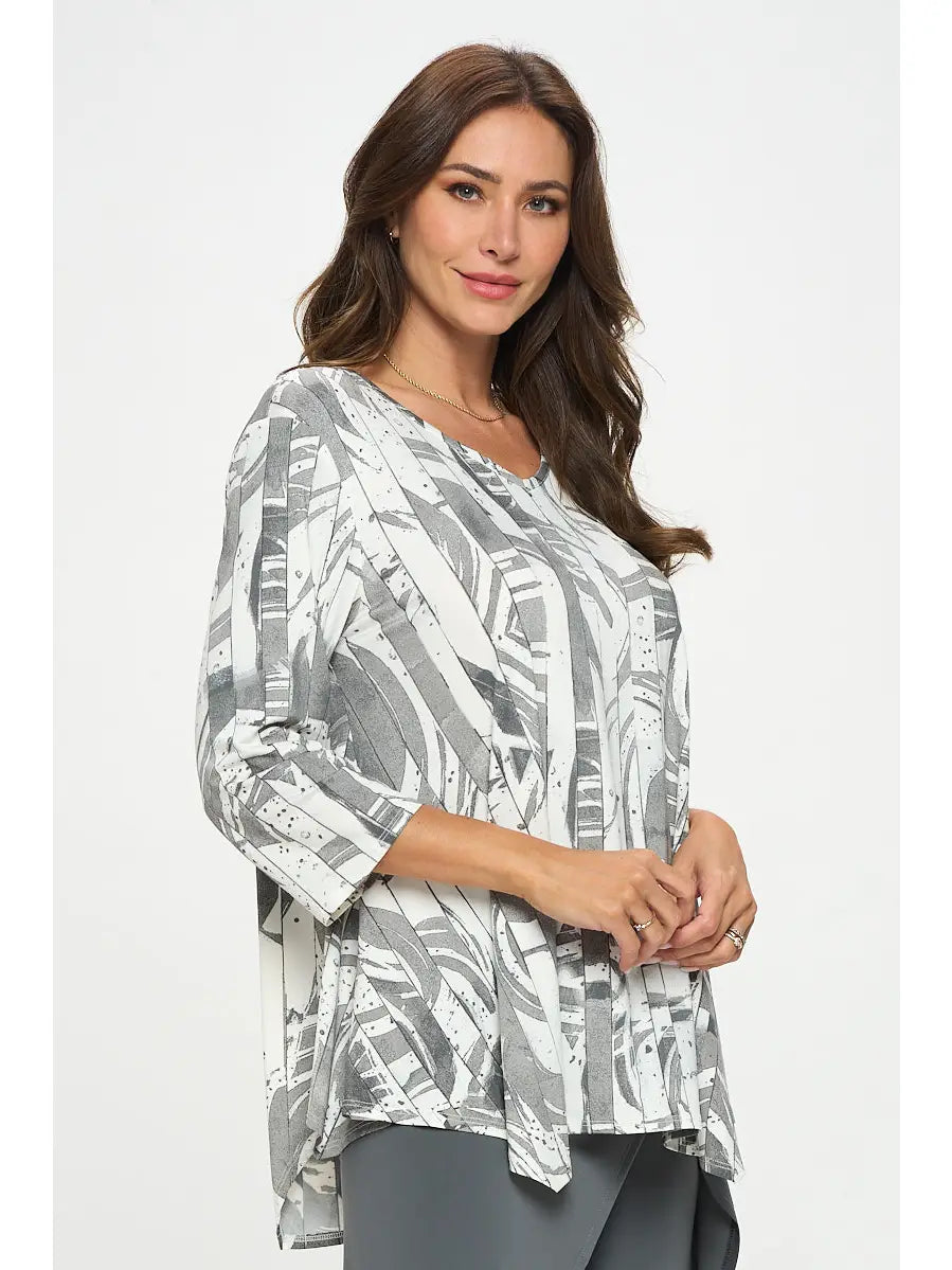 By JJ 3/4 Sleeve V-Neck Blouse-SF-204P