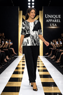 IC Collection Black & White Abstract Print Short Sleeve Top-C1076T