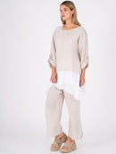 M-Made in Italy Linen Cream Top-20-6160BU