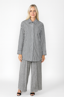 Comfy USA Striped Button Down Blouse-SN523BW