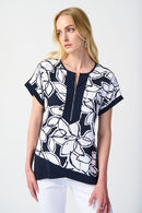 Joseph Ribkoff Leaf Print Woven Top With Knit Back-241032