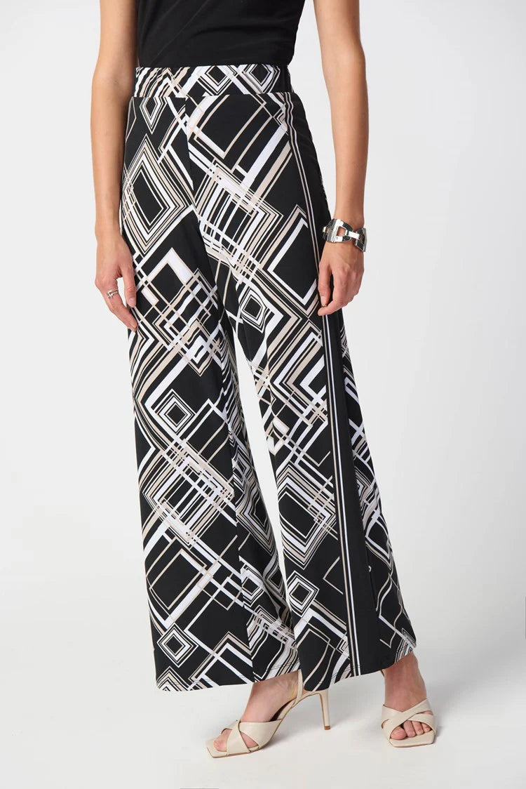 Joseph Ribkoff Black/Multi Geometric Print Wide-Leg Pants | Unique Apparel USA