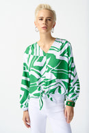 Joseph Ribkoff Woven Abstract Print Front Tie Top-JR-242121