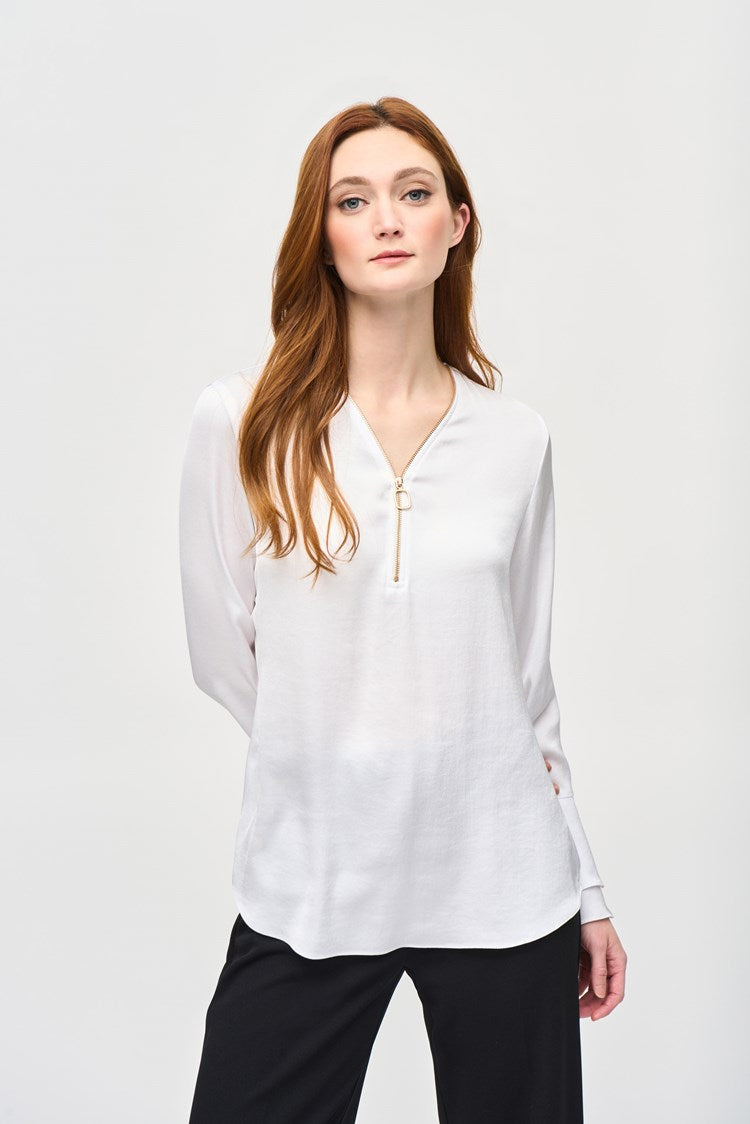 Joseph Ribkoff Satin Boxy Top With Ruffled Sleeve | Unique Apparel USA