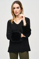 Joseph Ribkoff Sweater Knit Tunic With Faux Fur Cuffs-JR-243955