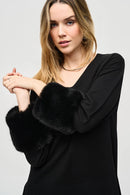 Joseph Ribkoff Sweater Knit Tunic With Faux Fur Cuffs-JR-243955