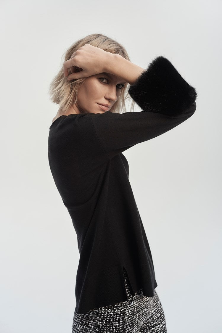 Joseph Ribkoff Sweater Knit Tunic With Faux Fur Cuffs | Unique Apparel USA