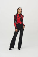 Joseph Ribkoff Silky Knit Abstract Print Mock Neck Top-JR-244233