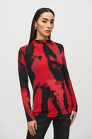 Joseph Ribkoff Silky Knit Abstract Print Mock Neck Top-JR-244233