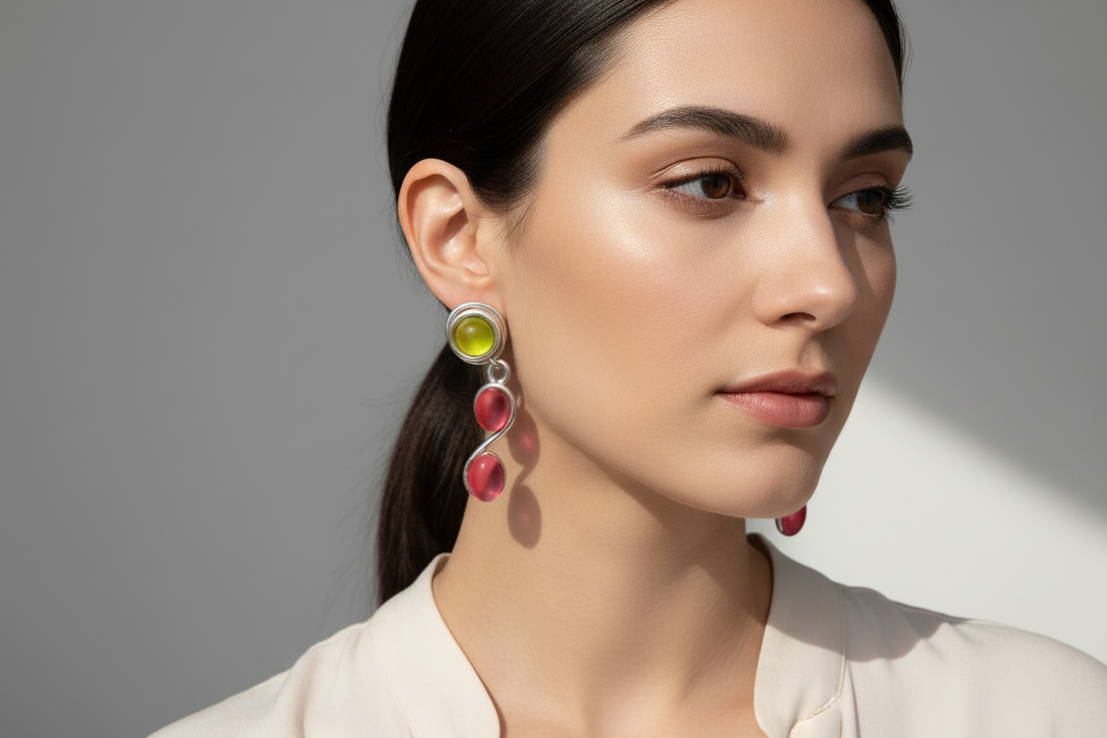 Jeff Lieb Neon Pop Silver Swirl Statement Earrings-8808