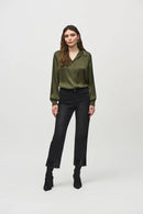 Joseph Ribkoff Straight Crop Denim Pants with Sequin Trim Style 244948
