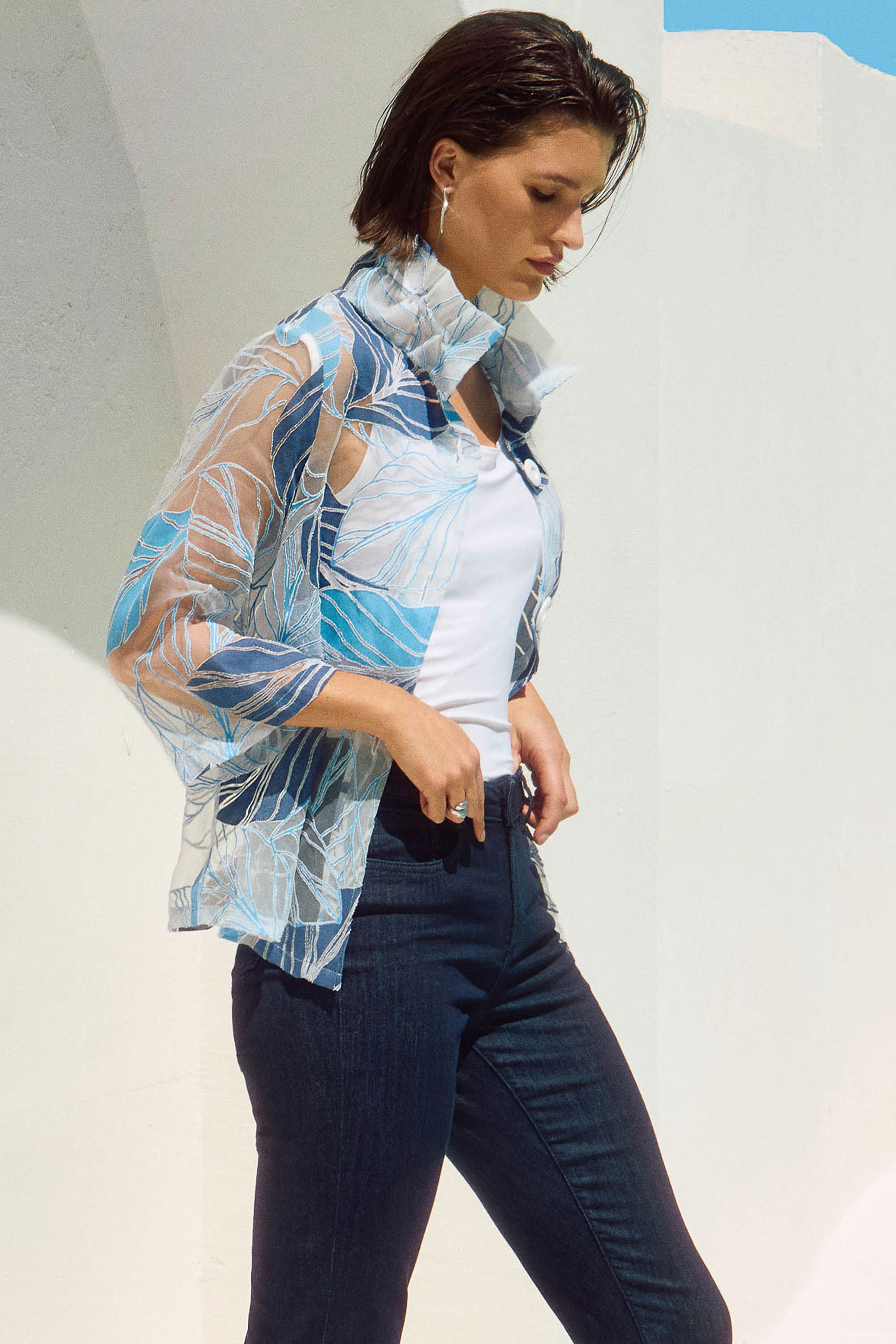 Joseph Ribkoff Novelty Leaf-Print Trapeze Jacket-251135