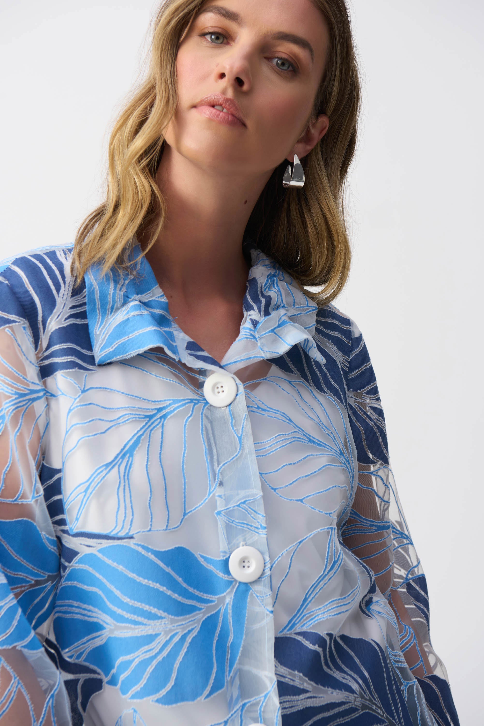 Joseph Ribkoff Novelty Leaf-Print Trapeze Jacket-251135