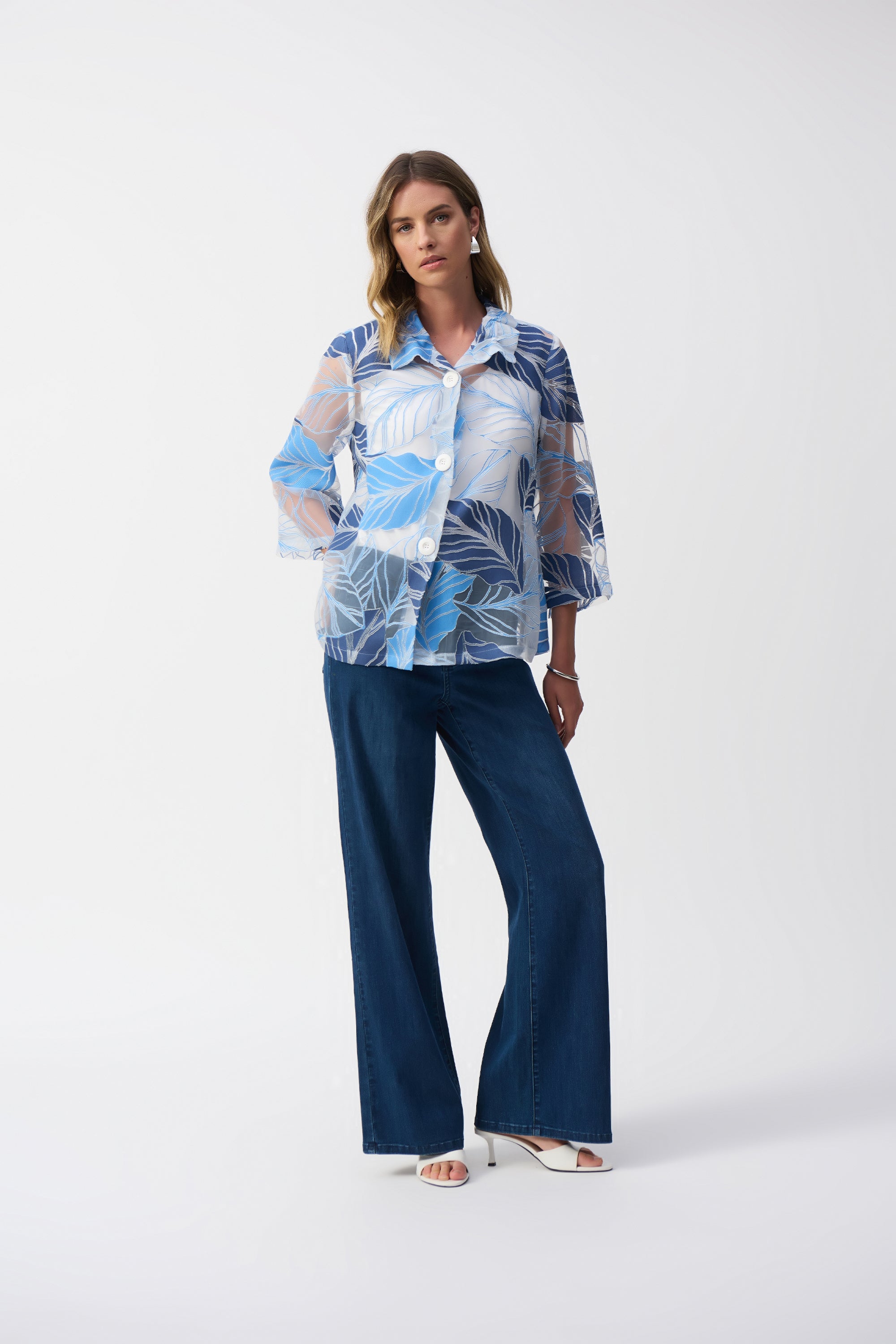 Joseph Ribkoff Novelty Leaf-Print Trapeze Jacket-251135
