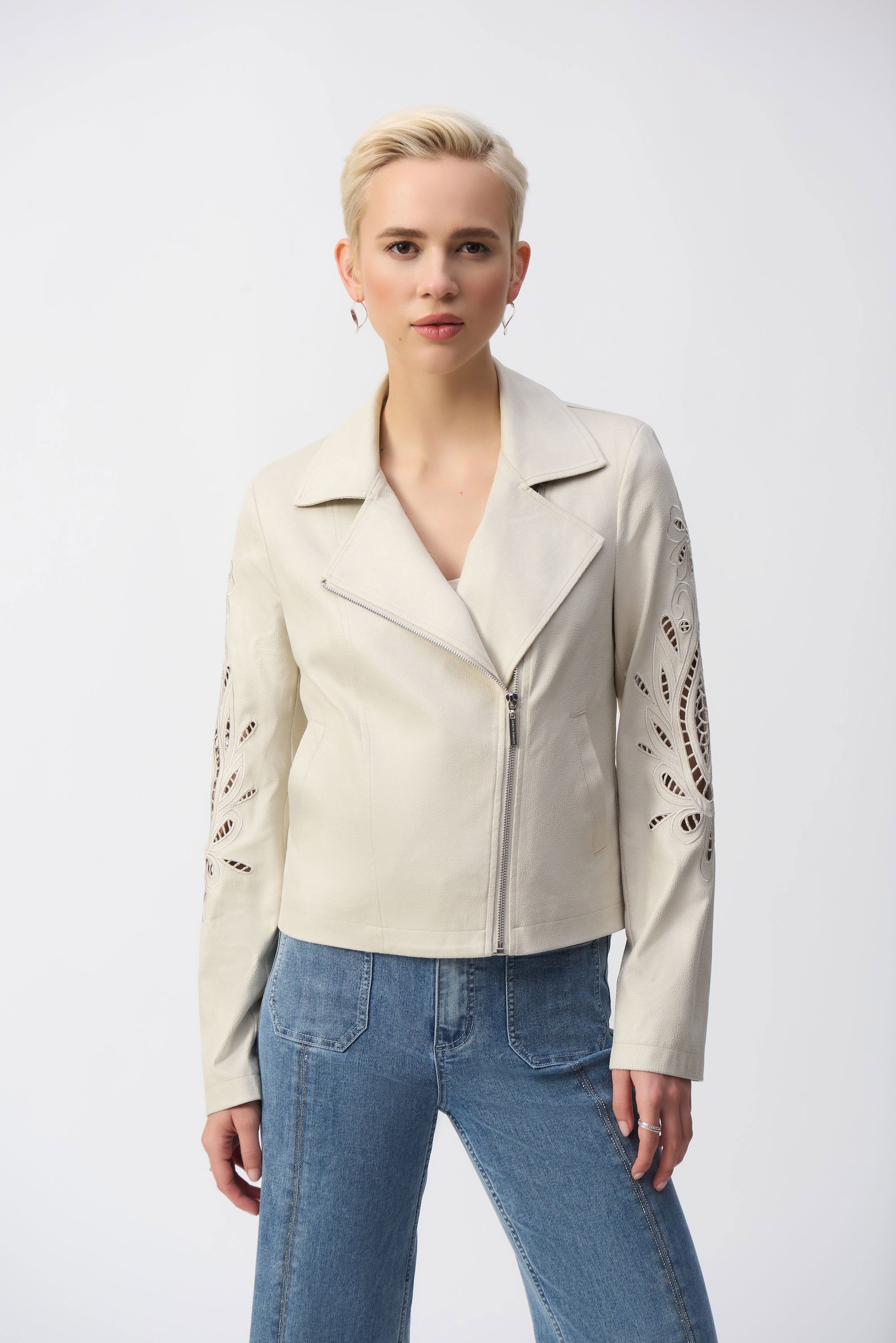 Joseph Ribkoff Foiled Faux-Suede Moto Jacket-251936