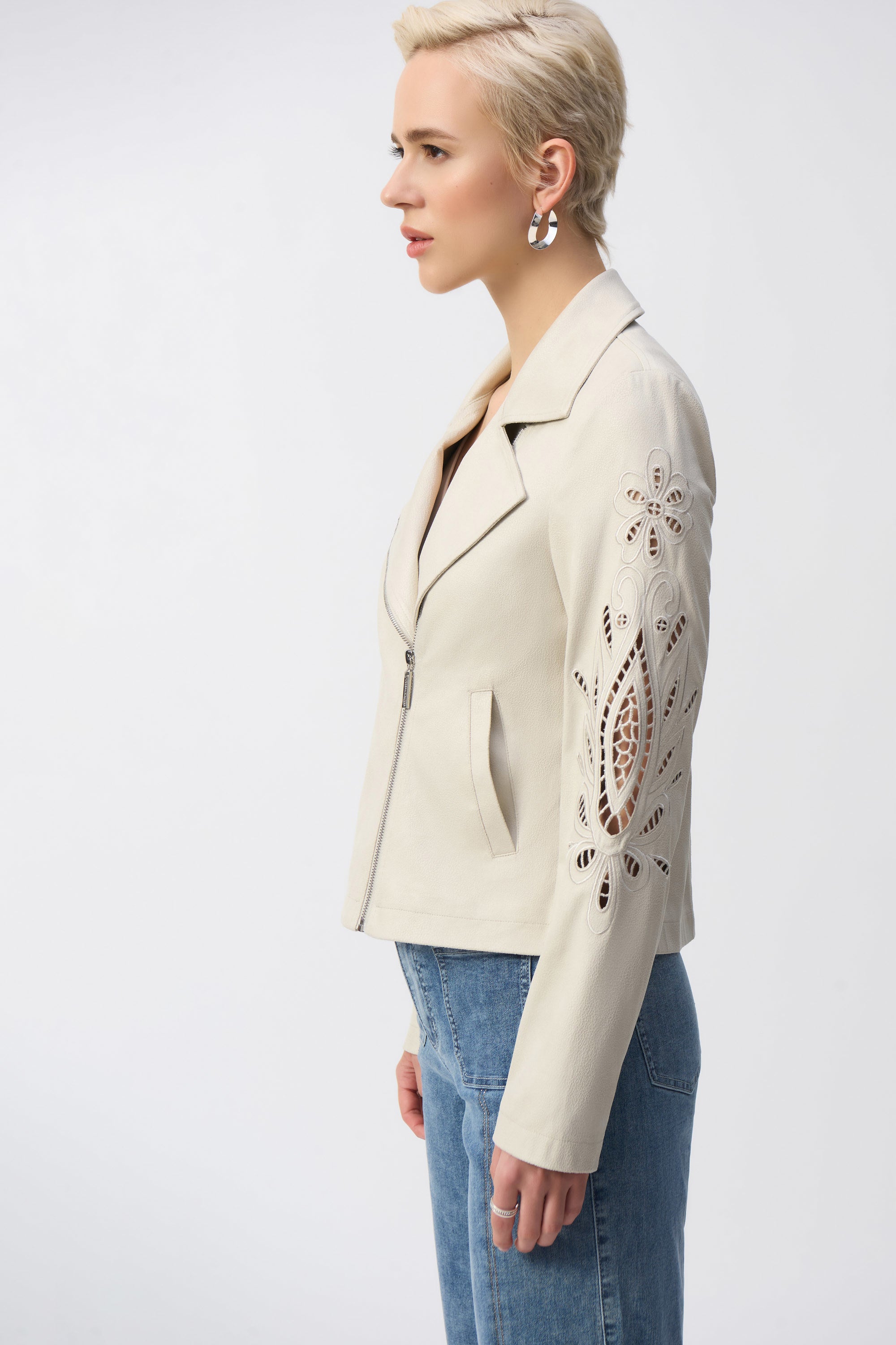 Joseph Ribkoff Foiled Faux-Suede Moto Jacket-251936
