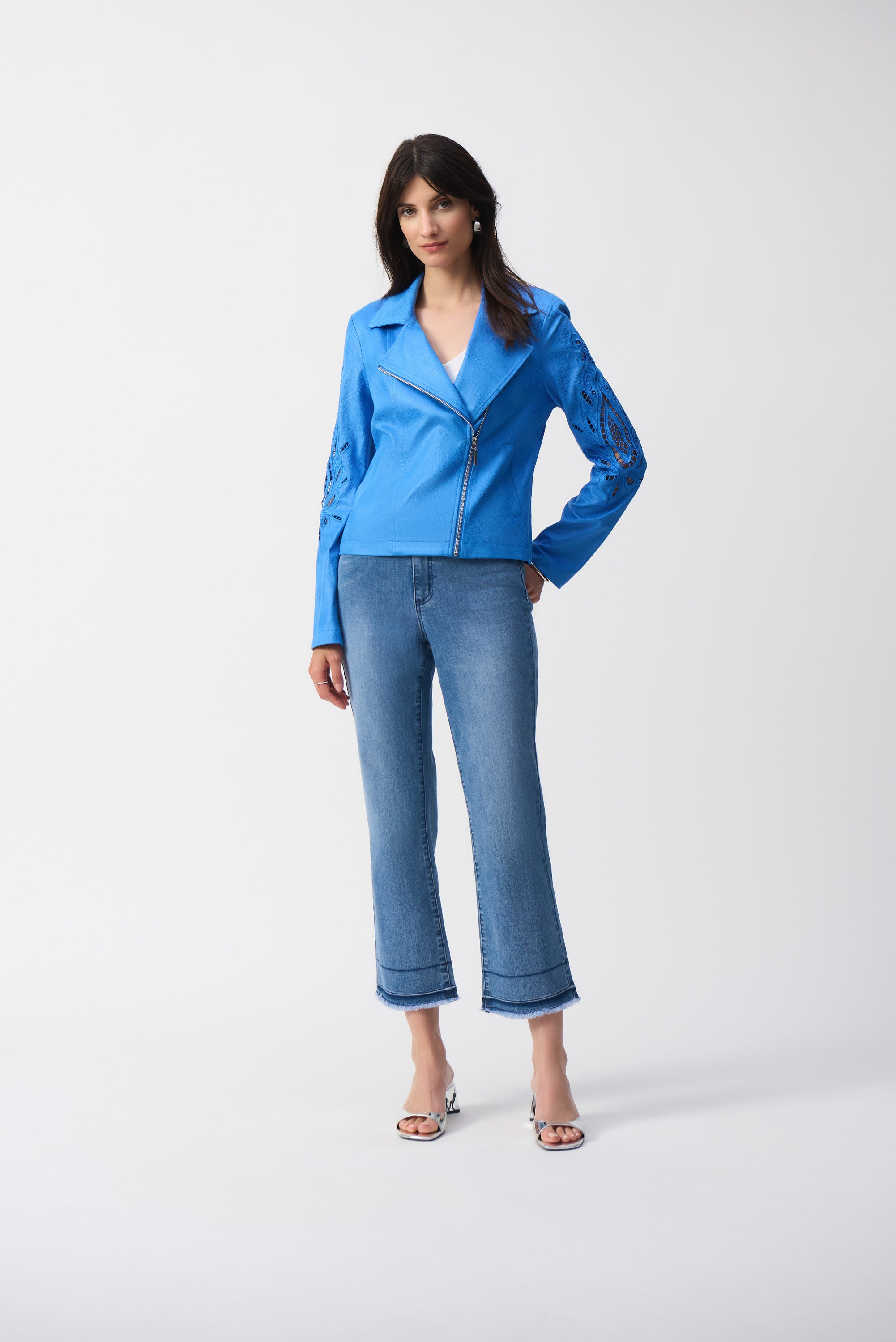 Joseph Ribkoff Foiled Faux-Suede Moto Jacket-251936