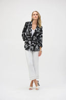 Silky Knit Conversational Print Straight Blazer 252042-Black/Vanilla