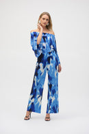 Pleated Novelty Tropical Print Wide-Leg Pants 252138