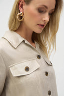 Foiled Linen Blend Short Sleeve Boxy Jacket 252921