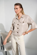 Foiled Linen Blend Short Sleeve Boxy Jacket 252921