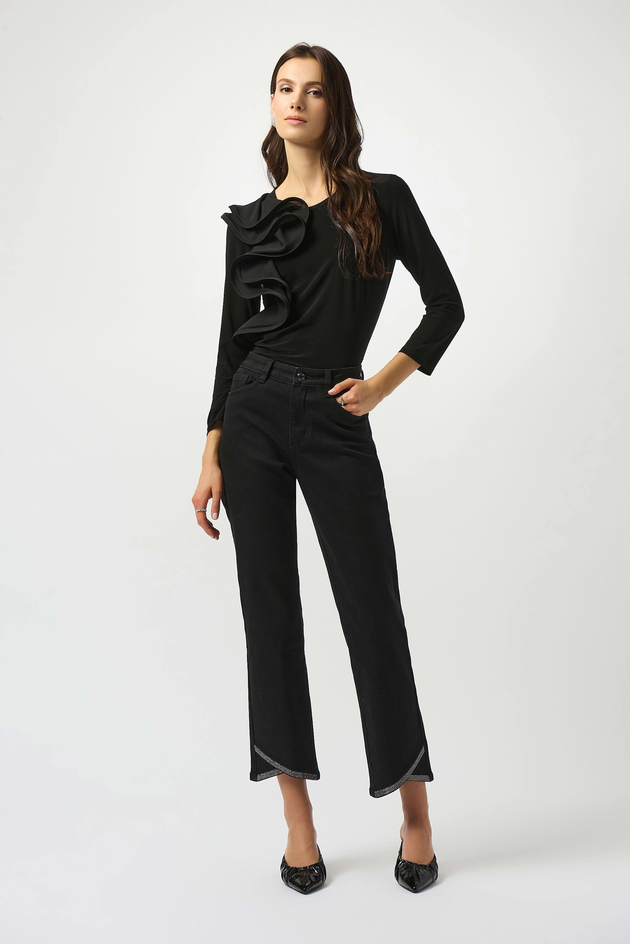Joseph Ribkoff Silky Knit Fitted Ruffled Top-253047