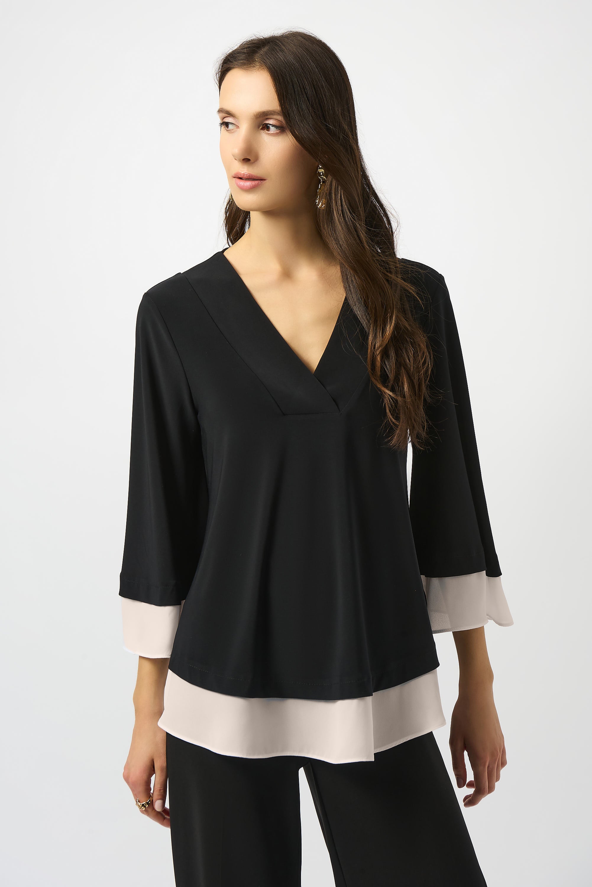 Joseph Ribkoff Silky Knit & Georgette Flared Top-253082