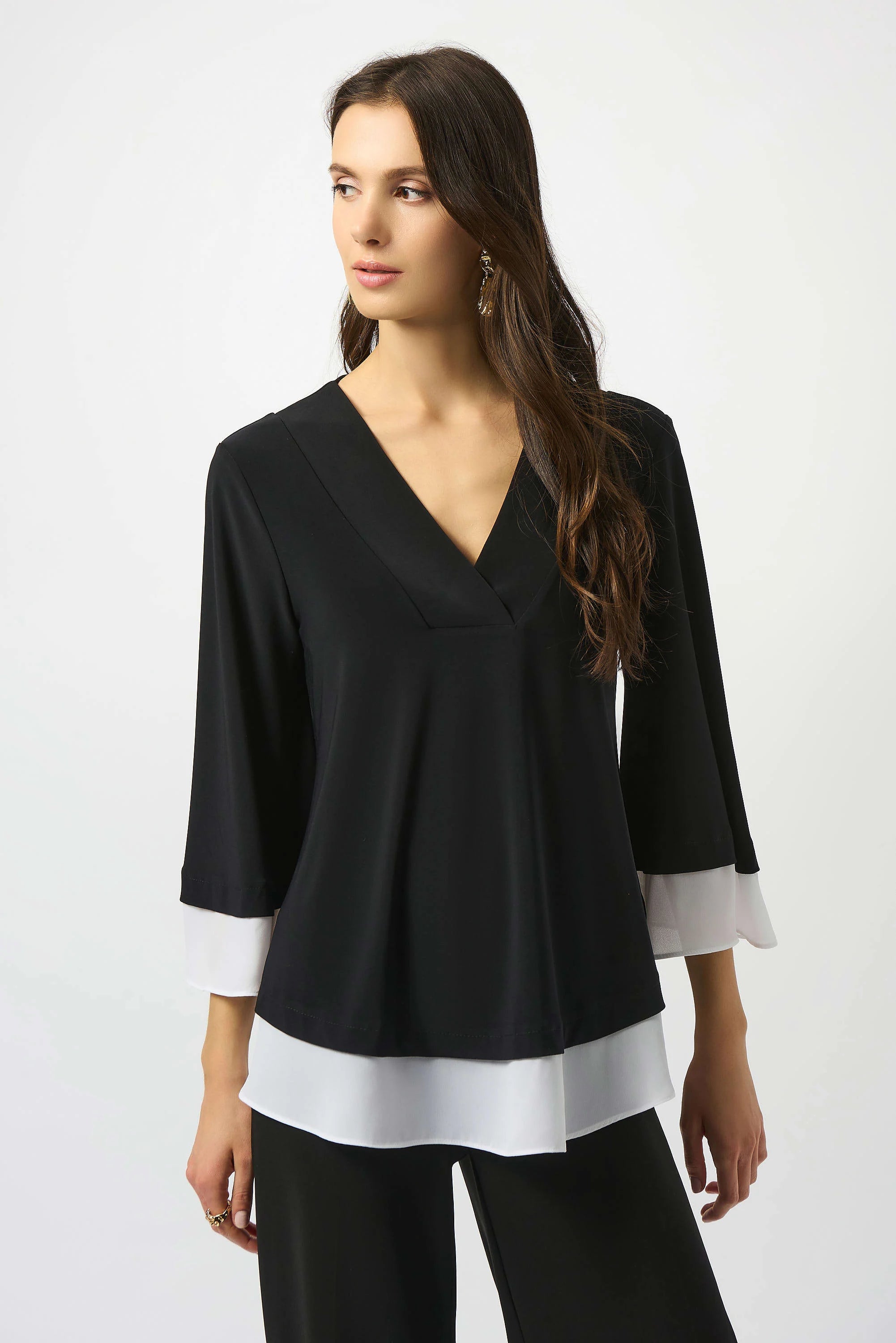 Joseph Ribkoff Silky Knit & Georgette Flared Top-253082