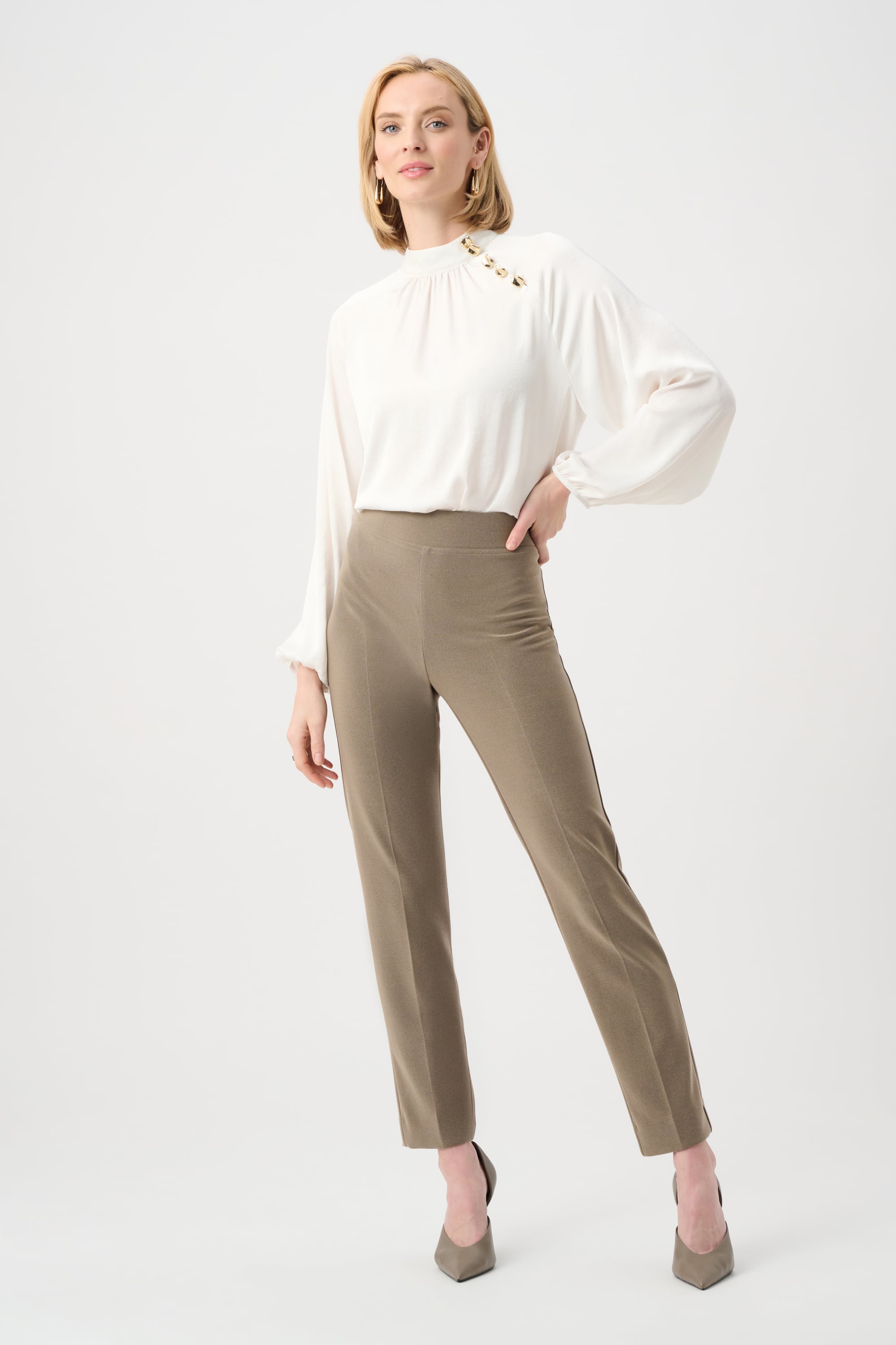 Melange Silky Knit Straight Leg Pull-On Pants