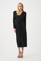 Signature | Satin Effect Knit Draped V-Neck Sheath Dress