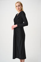 Signature | Satin Effect Knit Draped V-Neck Sheath Dress