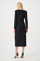 Signature | Satin Effect Knit Draped V-Neck Sheath Dress