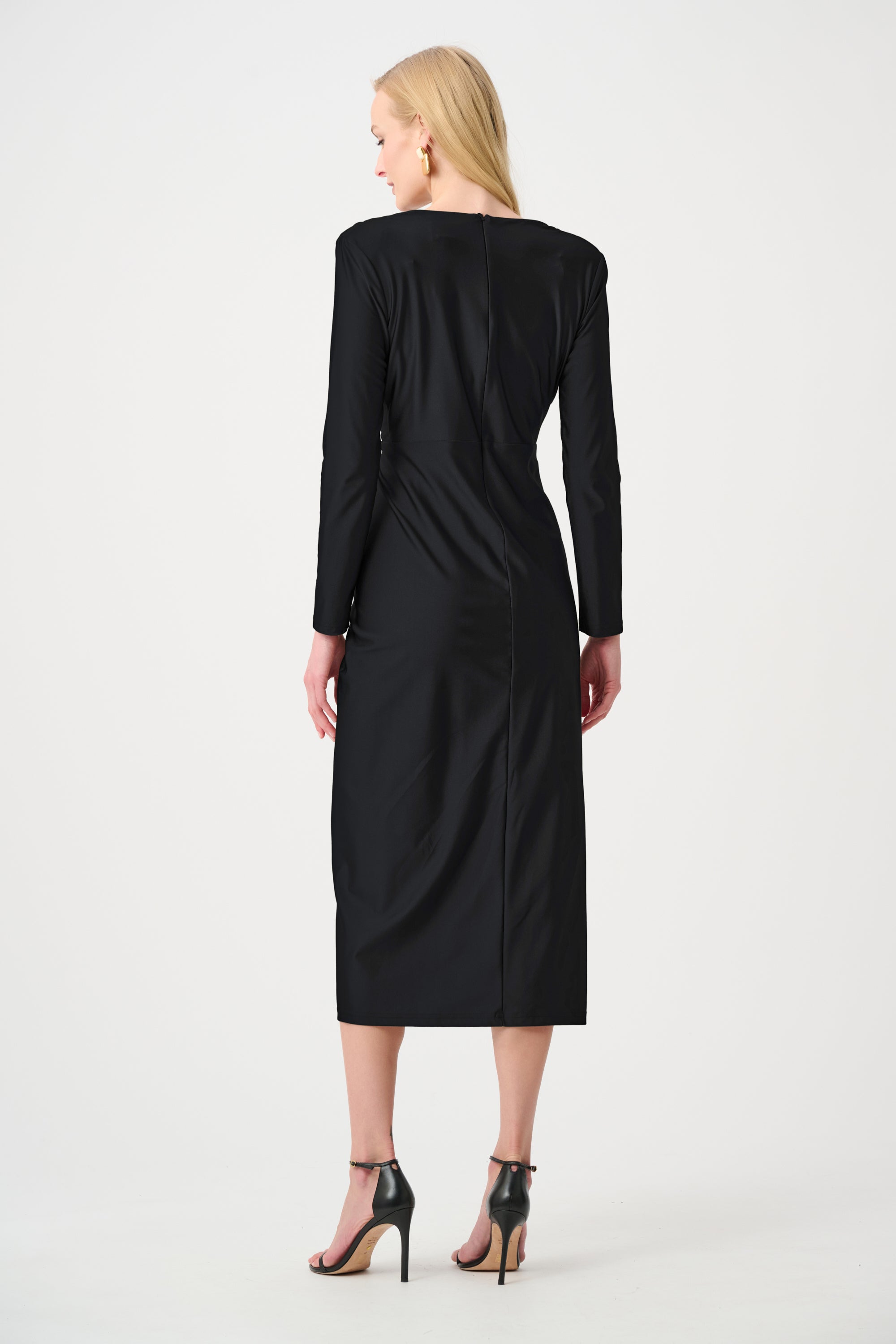 Signature | Satin Effect Knit Draped V-Neck Sheath Dress