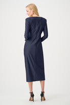 Signature | Satin Effect Knit Draped V-Neck Sheath Dress