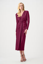 Signature | Satin Effect Knit Draped V-Neck Sheath Dress