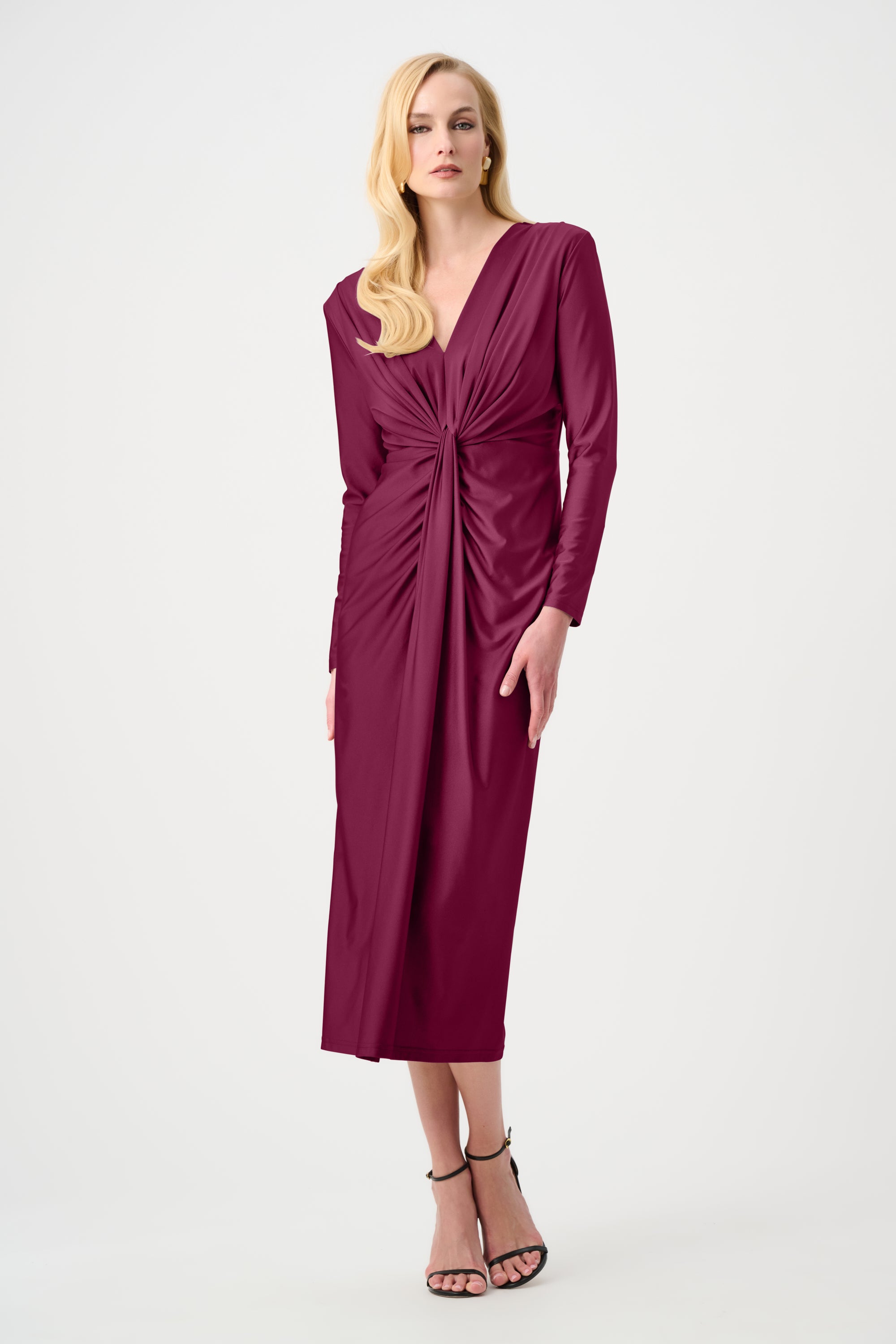 Signature | Satin Effect Knit Draped V-Neck Sheath Dress