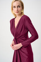 Signature | Satin Effect Knit Draped V-Neck Sheath Dress