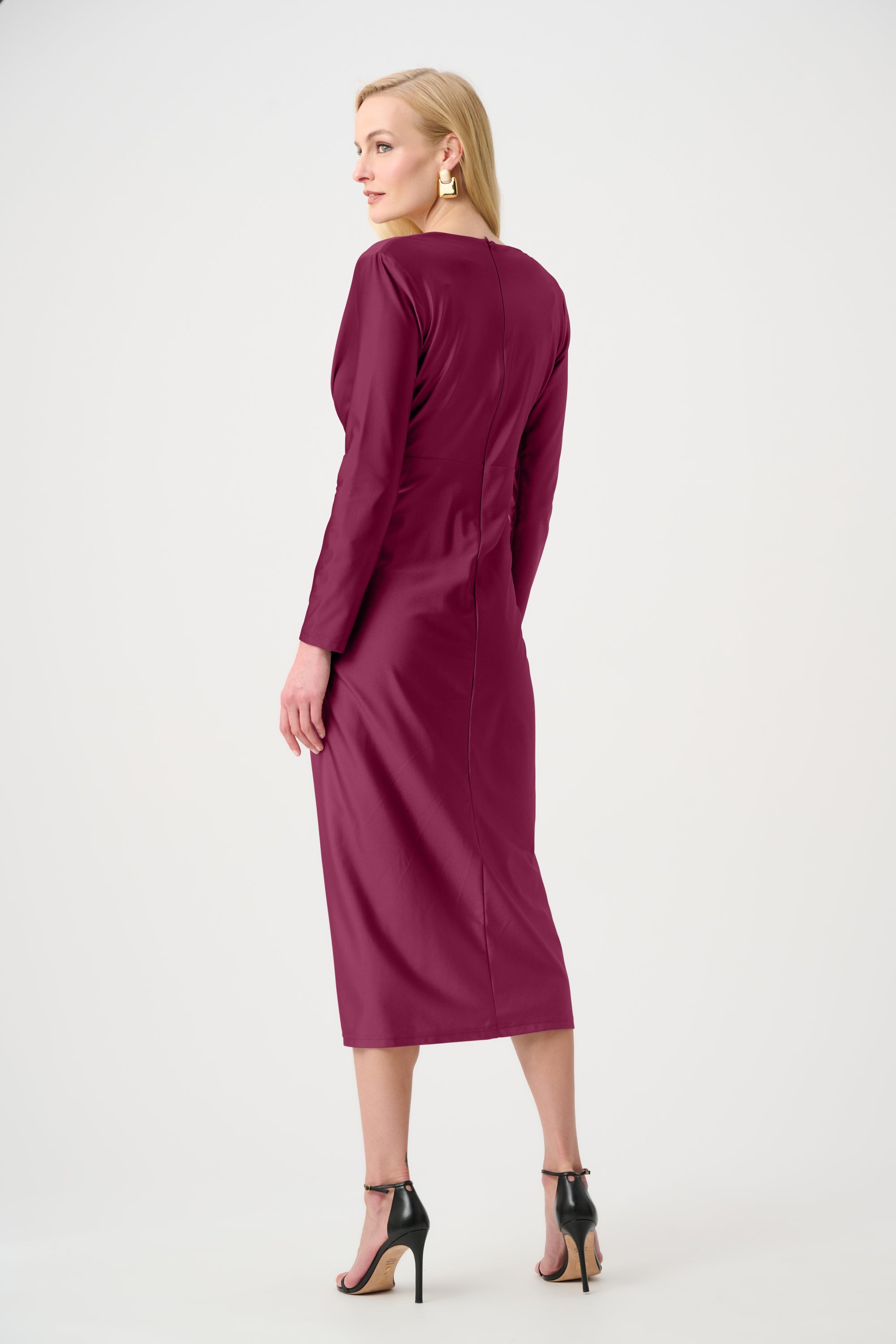 Signature | Satin Effect Knit Draped V-Neck Sheath Dress