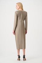 Signature | Satin Effect Knit Draped V-Neck Sheath Dress
