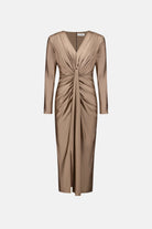 Signature | Satin Effect Knit Draped V-Neck Sheath Dress