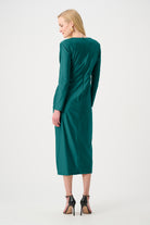 Signature | Satin Effect Knit Draped V-Neck Sheath Dress