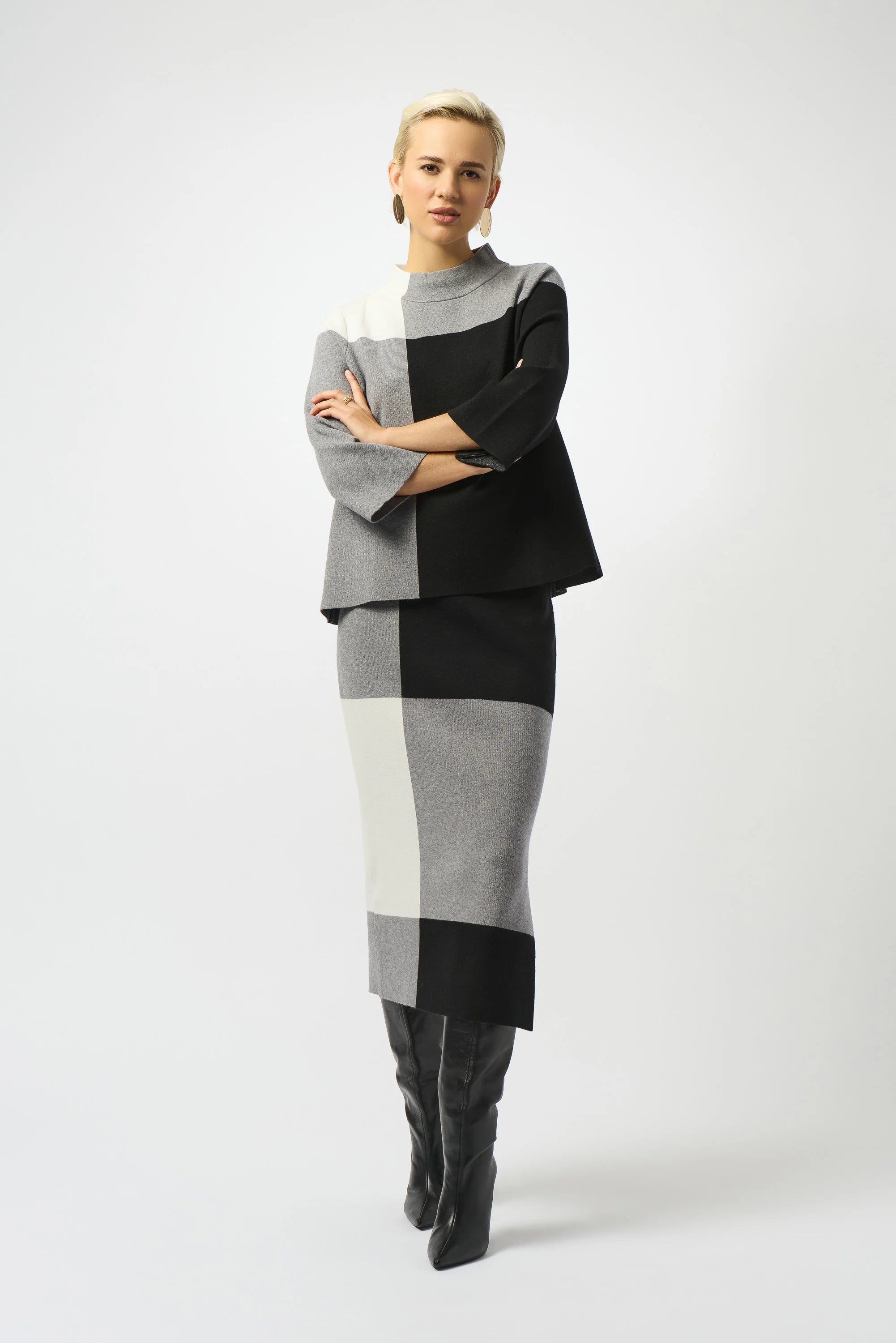 Joseph Ribkoff Jacquard Sweater Color Block Skirt-253908