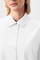 Stretch Poplin Button-Front Blouse with Zipper Accent