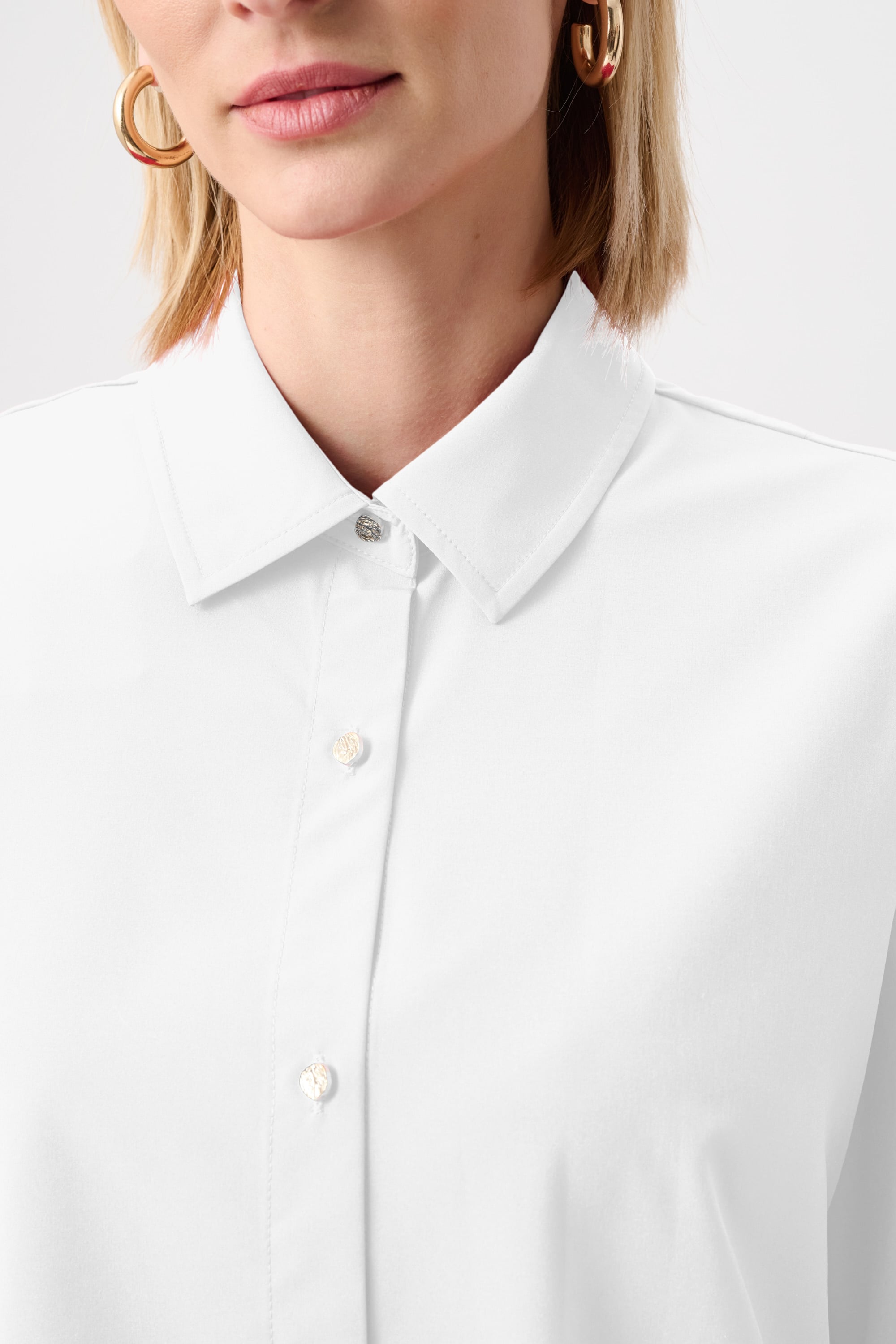 Stretch Poplin Button-Front Blouse with Zipper Accent