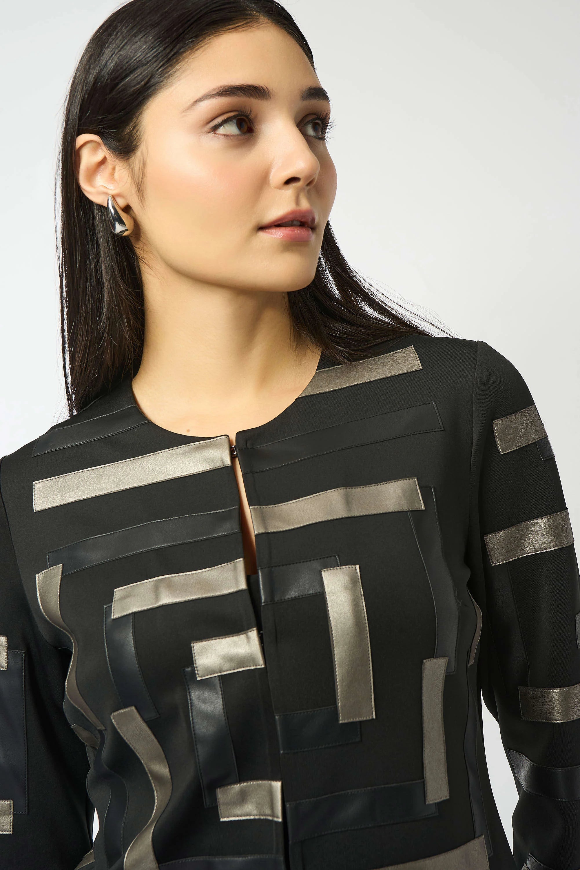 Joseph Ribkoff Scuba & Leatherette Collarless Jacket-253929