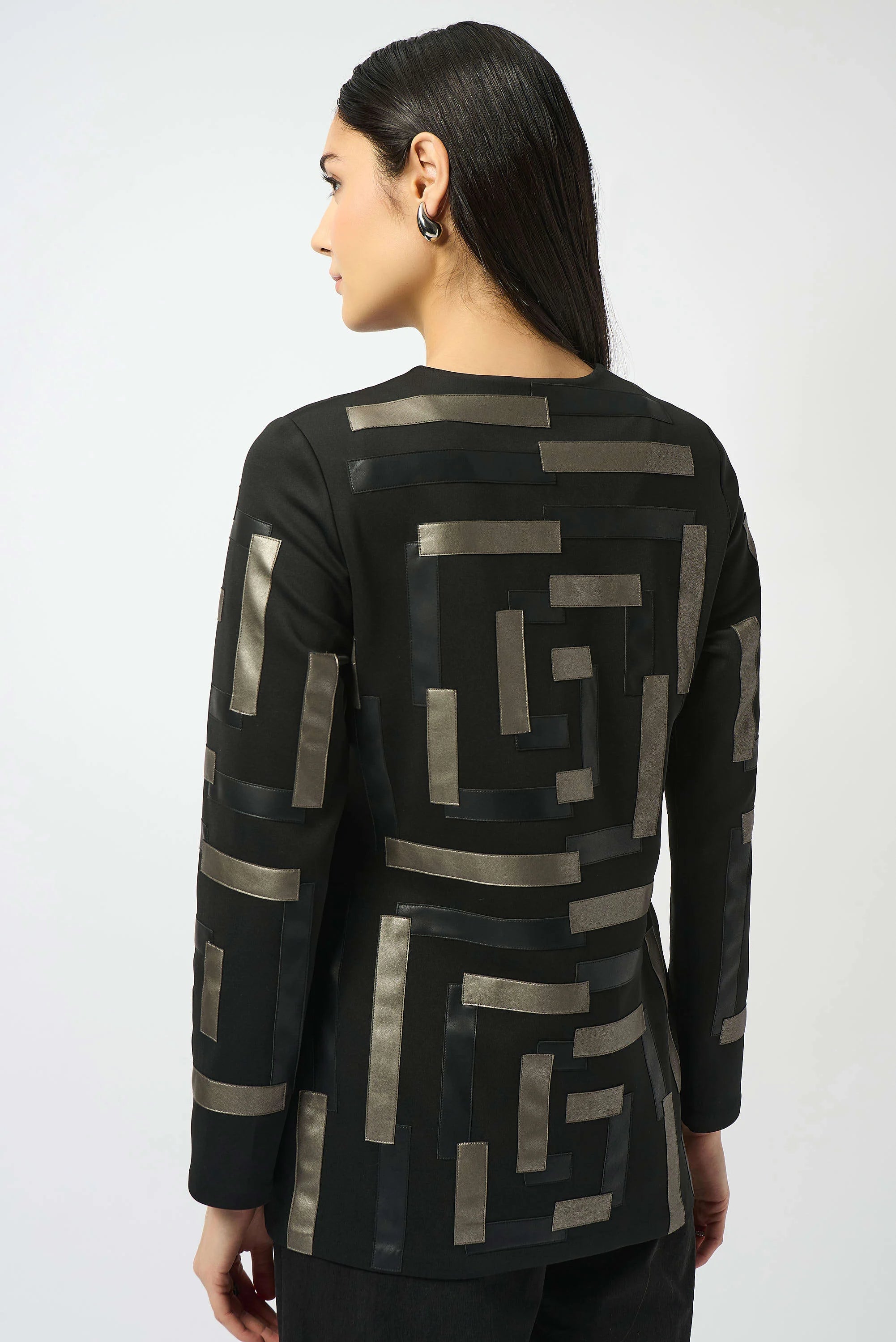 Joseph Ribkoff Scuba & Leatherette Collarless Jacket-253929
