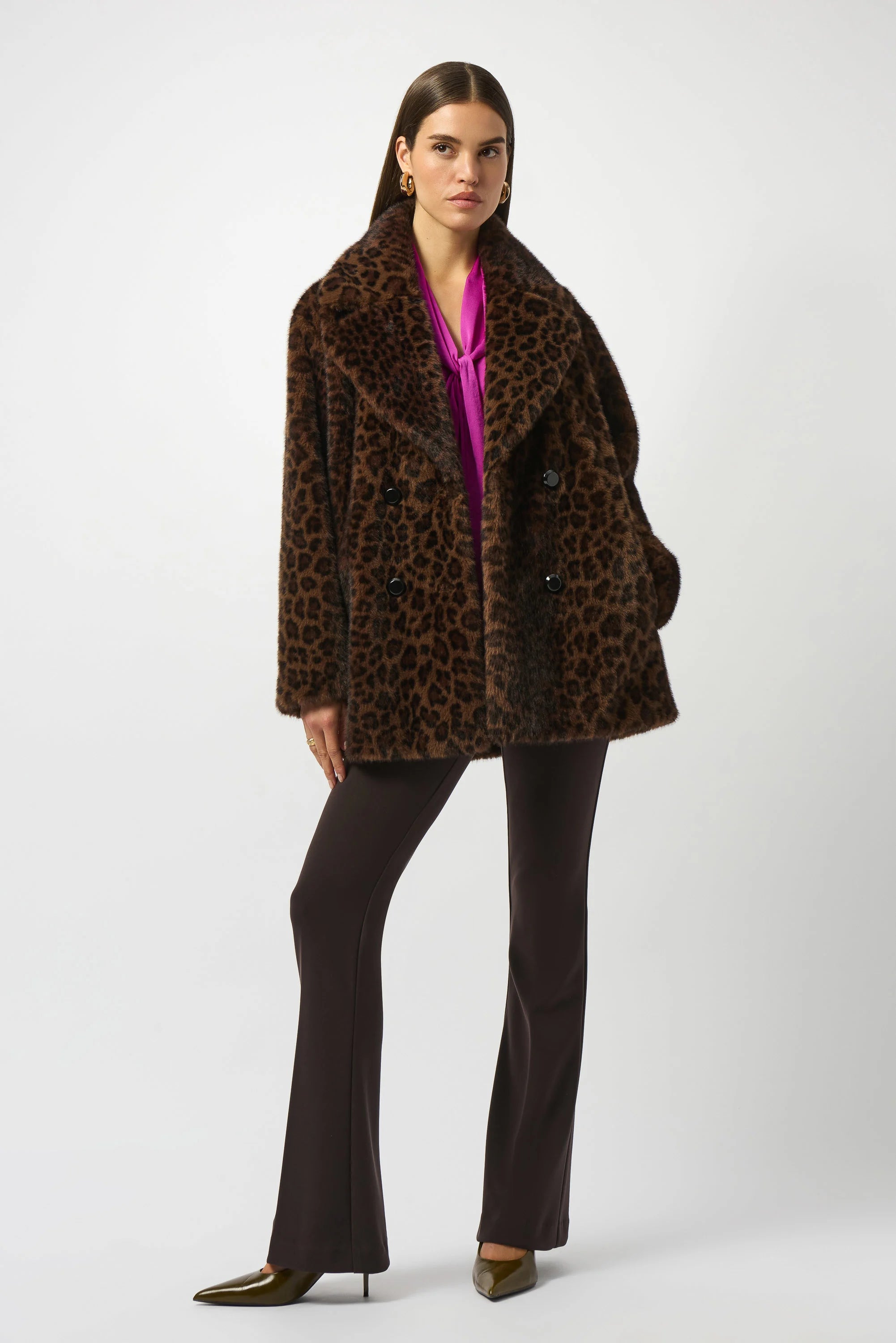 Joseph Ribkoff Faux Fur Leopard Double-Breasted Coat-253937